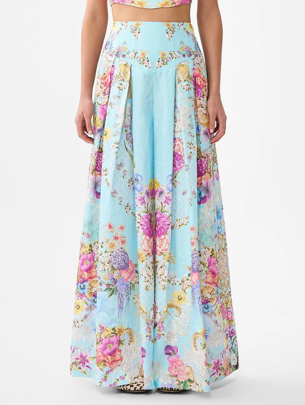 Bazaar Blooms Corset Waist Wide Leg Pant
