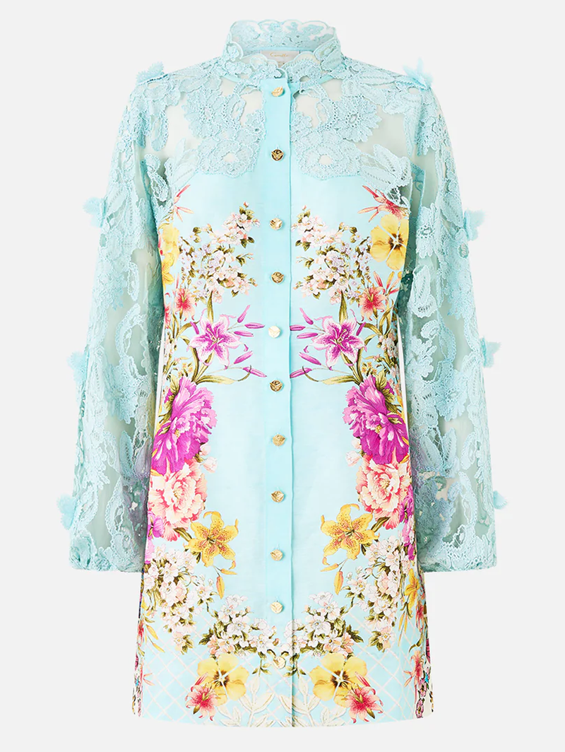 Bazaar Blooms Lace Sleeve Mini Dress