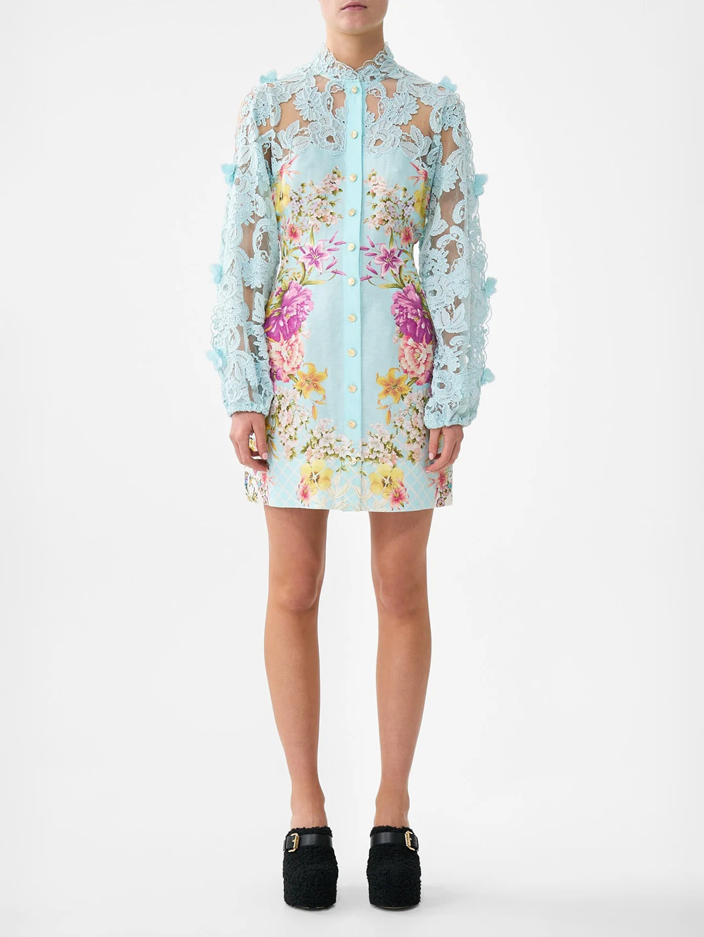 Bazaar Blooms Lace Sleeve Mini Dress