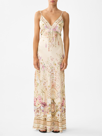 Adorned in Aranjuez V-Neck Full Length Bias Slip Dress