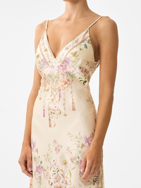 Adorned in Aranjuez V-Neck Full Length Bias Slip Dress
