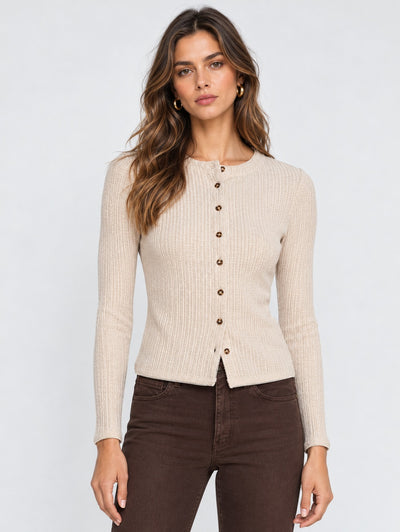 Lira Cardigan With Picot Edge in Oatmeal Melange