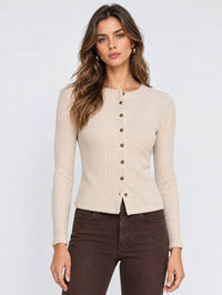 Lira Cardigan With Picot Edge in Oatmeal Melange