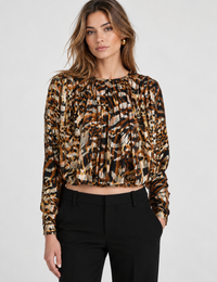The Pleated Bubble Top in Abstract Leopard