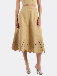 CHRISTY LYNN Bobbi Cotton Canvas Midi Skirt in KHAKI – Image 1