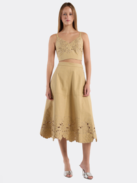 CHRISTY LYNN Bobbi Cotton Canvas Midi Skirt in KHAKI – Image 2