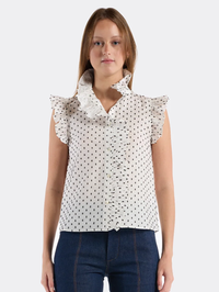 CHRISTY LYNN Marfa Ruffle Top in White Black Dot in WHITE BLACK DOT – Image 1