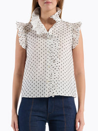 CHRISTY LYNN Marfa Ruffle Top in White Black Dot in WHITE BLACK DOT – Image 6