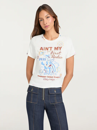 Front view of the First Rodeo Tee in White Multi by Cinq à Sept with graphic print