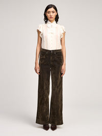 CINQ A SEPT Flocked Betsy Jeans in Dark Olive – Image 1