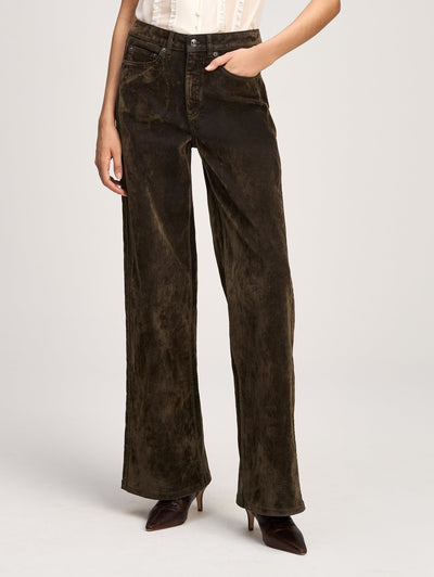 Flocked Betsy Jeans in Dark Olive