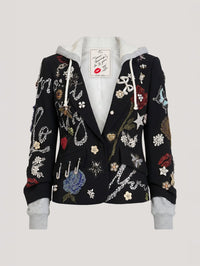 CINQ A SEPT Greatest Hits Hooded Le Petit Khloe Jacket in Black/heather Grey – Image 8