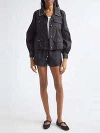 CINQ A SEPT Rhinestone Chain Adami Jacket in Black in Black – Image (1)