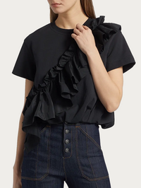 Lottie Ruffled Cotton Top by CINQ A SEPT-Black-AMY Atelier