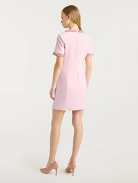 Back view of the Maelle Dress in Soft Peony by Cinq à Sept, showing ruffle-trimmed short sleeves