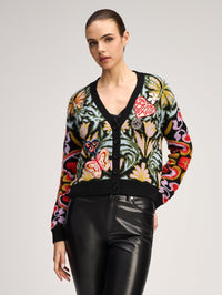 CINQ A SEPT Psychedellic Amour Cardigan in Black – Image 3