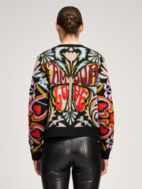 CINQ A SEPT Psychedellic Amour Cardigan in Black – Image 5