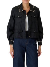 CINQ A SEPT RHINESTONE CHAIN ADAMI JACKET IN BLACK in BLACK – Image 1