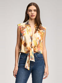 CINQ A SEPT Watercolor Floral Sleeveless Marianna Top in Smoke Sand Multi in Smoke Sand Multi – Image 3