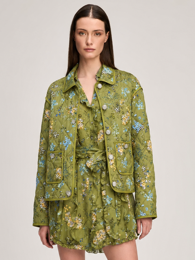 Windswept Floral Alexa Jacket In Iguana Multi