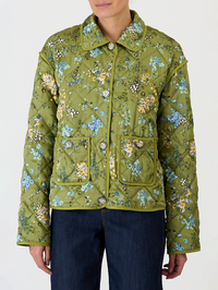 Front view of the Windswept Floral Alexa Jacket in Iguana Multi by Cinq à Sept