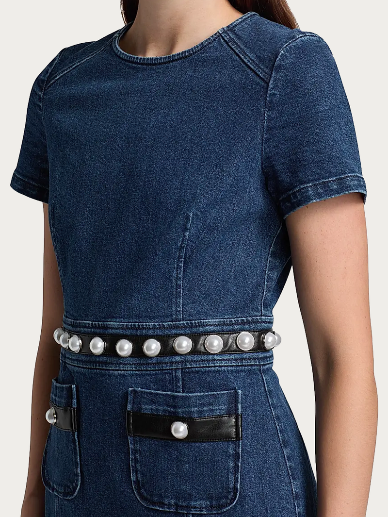 Giana Denim Pearl-Embellished Minidress