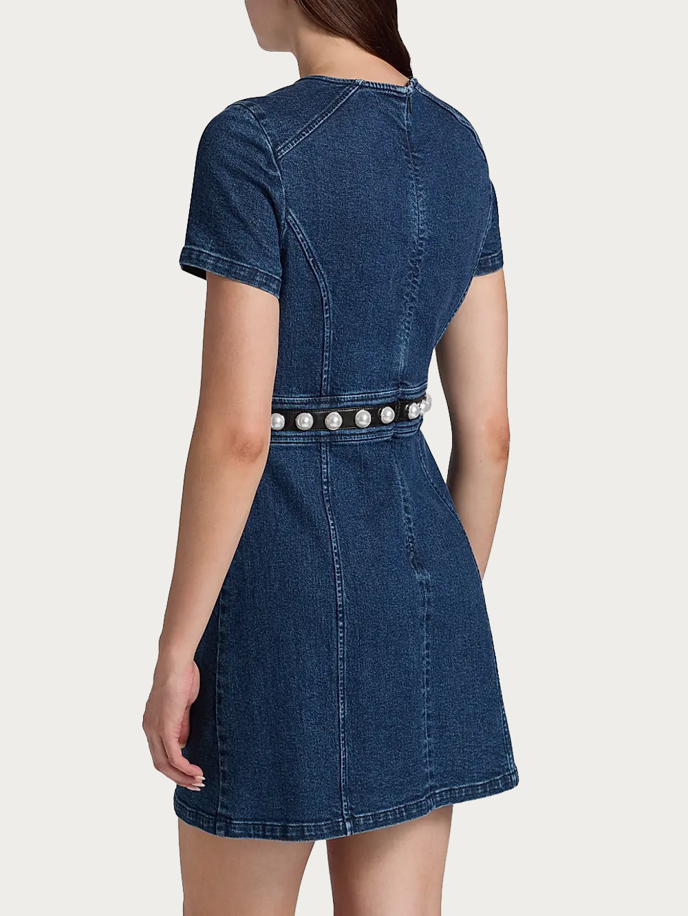 Giana Denim Pearl-Embellished Minidress