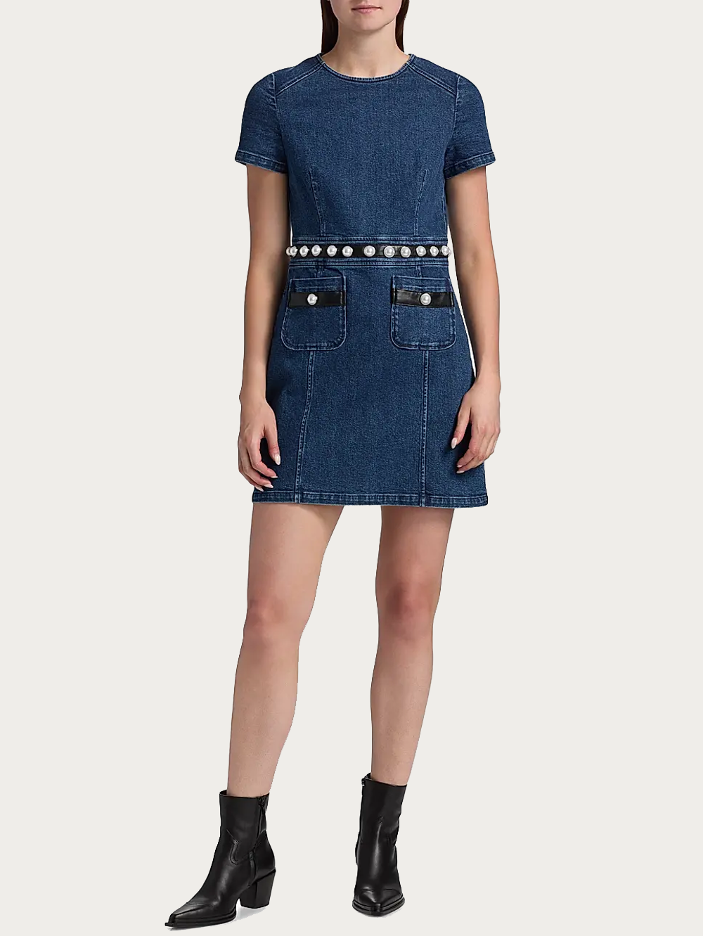 Giana Denim Pearl-Embellished Minidress