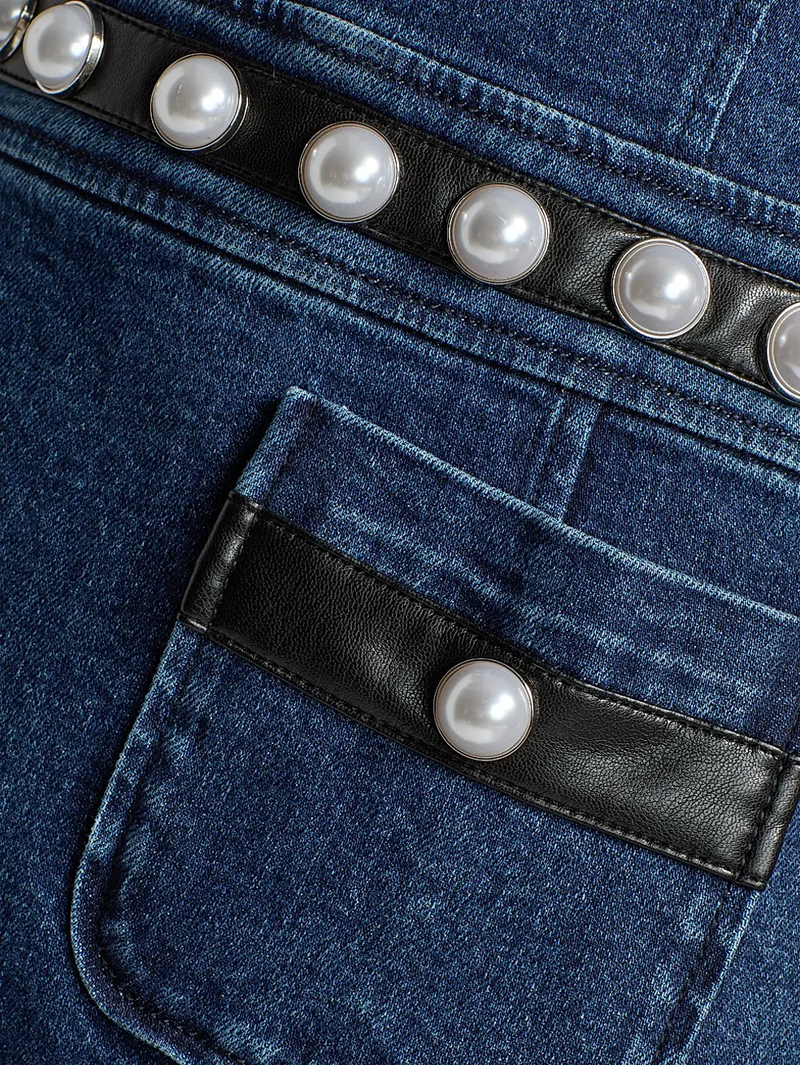 Giana Denim Pearl-Embellished Minidress