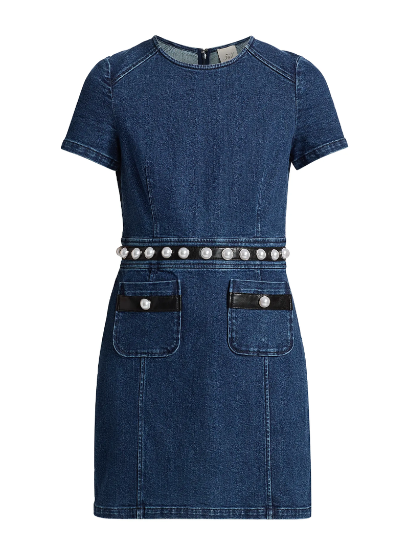Giana Denim Pearl-Embellished Minidress