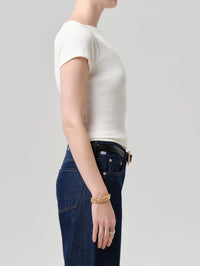 Side view of the Citizens of Humanity Baby Waffle Tee in Pashmina with short sleeves.