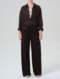 Kayla Shrunken Linen Shirt in Chocolate by CITIZENS OF HUMANITY - View 2