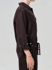 Kayla Shrunken Linen Shirt in Chocolate by CITIZENS OF HUMANITY - View 5