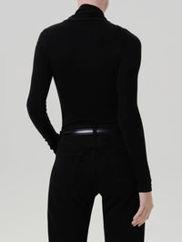 Back view of the Citizens of Humanity Sculptural Bodysuit in Black with long sleeves.