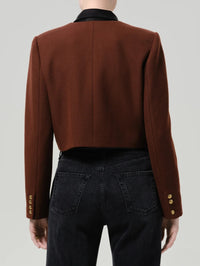 Back view of the Citizens of Humanity Sophia Jacket in Brandy showing the cropped length.