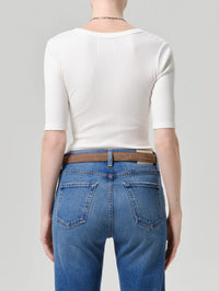Back view of the Citizens of Humanity Wren Cardigan in Pashmina showing the slim ribbed fit.