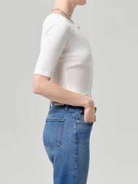 Side view of the Citizens of Humanity Wren Cardigan in Pashmina with short sleeves.