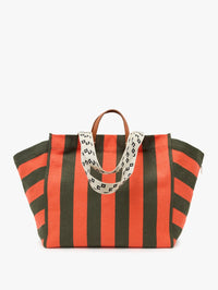CLARE V. Beach Tote - Canvas Stripe in Army/Bright Poppy – Image 1