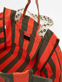 CLARE V. Beach Tote - Canvas Stripe in Army/Bright Poppy – Image 5