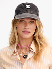 CLARE V. DENIM BASEBALL HAT in FADED BLACK – Image 2