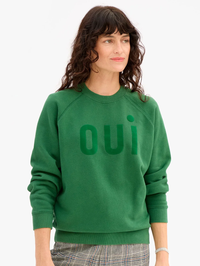 Flocked Oui Sweatshirt in Evergreen by CLARE V.-EVERGREEN-AMY Atelier