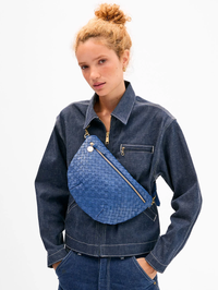 French Blue Diagonal Woven Medium Grande Fanny by CLARE V. - View 2