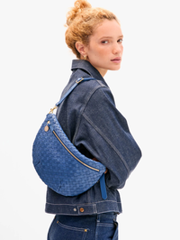 French Blue Diagonal Woven Medium Grande Fanny by CLARE V. - View 4