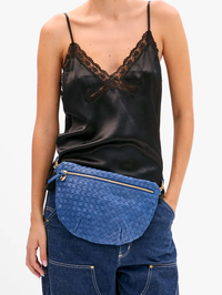 French Blue Diagonal Woven Medium Grande Fanny by CLARE V. - View 5