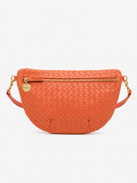 Front view of the Grande Fanny in woven diagonal pattern, Saltillo orange by Clare V.