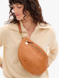 Natural Woven Checker Grande Fanny by CLARE V. - View 4