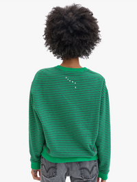 Oversized Striped Oui Sweatshirt in Green/Charcoal Stripes by CLARE V. - View 2