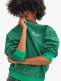 Oversized Striped Oui Sweatshirt in Green/Charcoal Stripes by CLARE V. - View 3