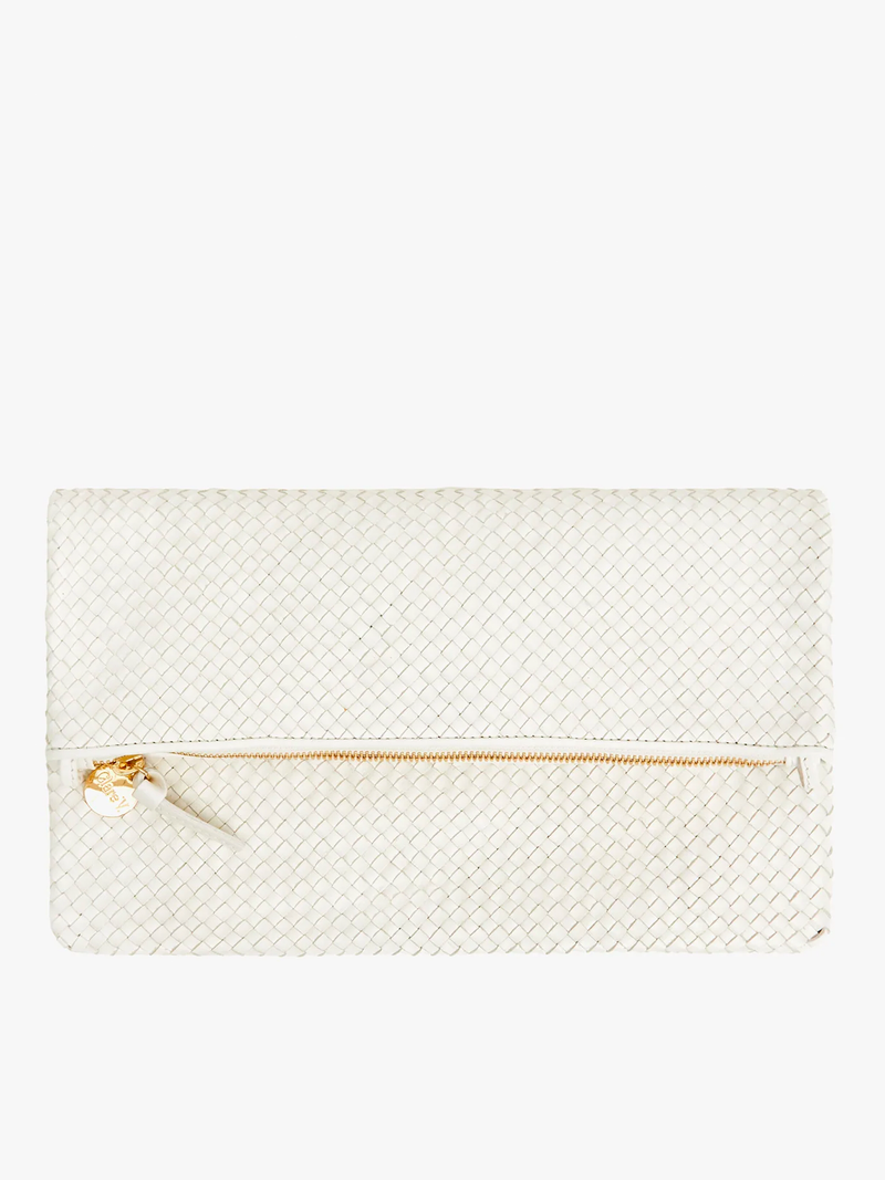 Brie Foldover Woven Clutch with Tabs