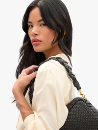 Braided Black Leather Shoulder Strap